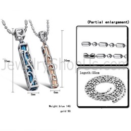 Pendentifs Creux En Titane Bleu Et Or Rose Avec Chaînes Gratuites C609
