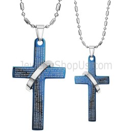 Pendentifs En Titane Avec Croix Bleue Et Chaîne Gratuite Pour Amoureux De La Bible C287