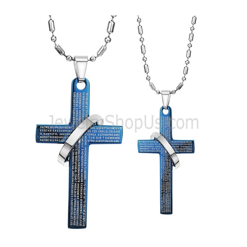 Pendentifs En Titane Avec Croix Bleue Et Chaîne Gratuite Pour Amoureux De La Bible C287