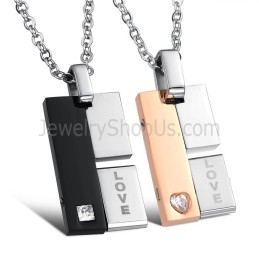 Pendentifs D'Amour Rotatifs En Titane Noir Et Or Rose Avec Strass Et Chaînes Gratuites C605