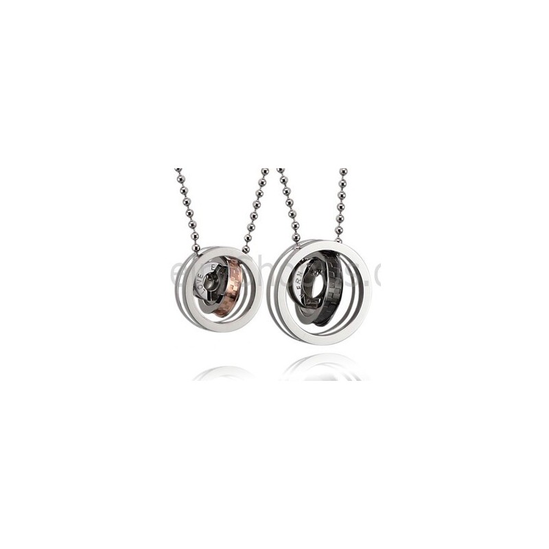 Bagues Et Pendentifs En Titane Noir Et Or Rose Avec Chaînes Offertes C491