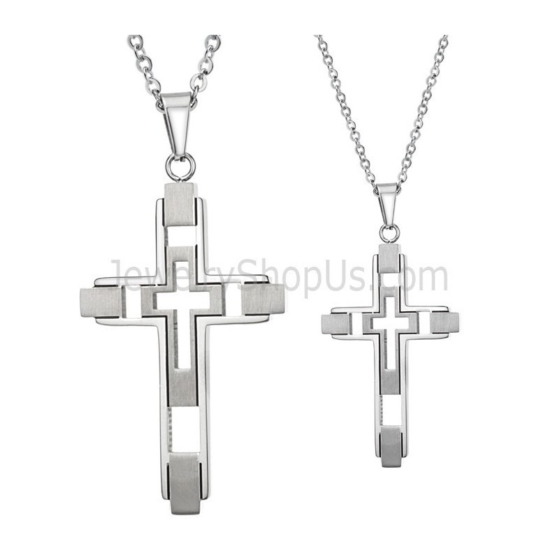 Pendentifs Croix Incrustés D'Argent Et De Titane Avec Chaînes Gratuites 108 Pendentifs Croix Incrustés D'Argent Et De Titane Avec Chaînes Gratuites 108