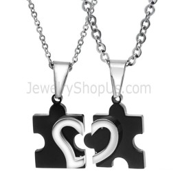 Pendentifs Amoureux En Titane Noir Et Argent Avec Chaînes Gratuites 265