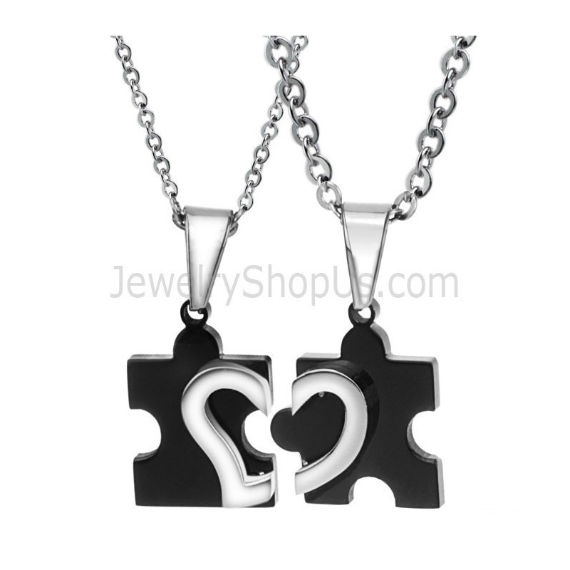 Pendentifs Amoureux En Titane Noir Et Argent Avec Chaînes Gratuites 265