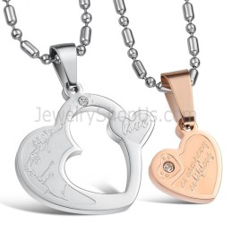 Pendentifs Amoureux En Titane, Or Rose Et Argent, Avec Strass Et Chaînes Offertes C600