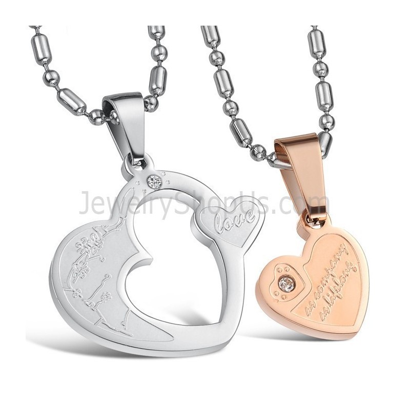 Pendentifs Amoureux En Titane, Or Rose Et Argent, Avec Strass Et Chaînes Offertes C600 Pendentifs Amoureux En Titane, Or Rose Et Argent, Avec Strass Et Chaînes Offertes C600