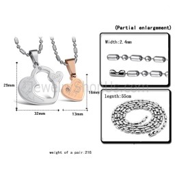 Pendentifs Amoureux En Titane, Or Rose Et Argent, Avec Strass Et Chaînes Offertes C600