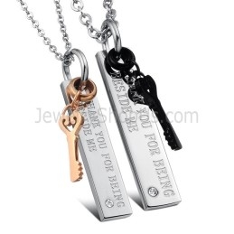 Pendentifs Clés En Titane Noir Et Or Rose Avec Strass Et Chaînes Offertes C566