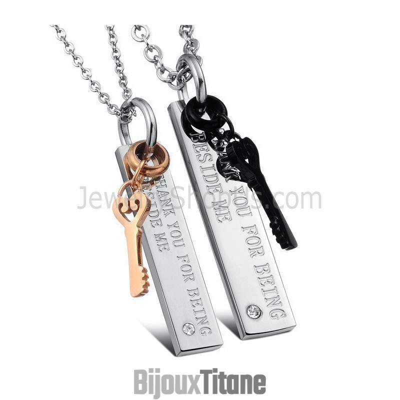 Pendentifs Clés En Titane Noir Et Or Rose Avec Strass Et Chaînes Offertes C566