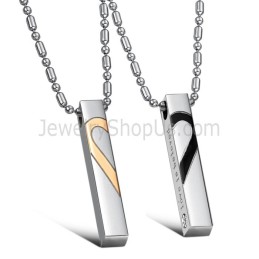 Pendentifs Amoureux En Titane, Or Rose Et Noir, Avec Chaînes Offertes C697