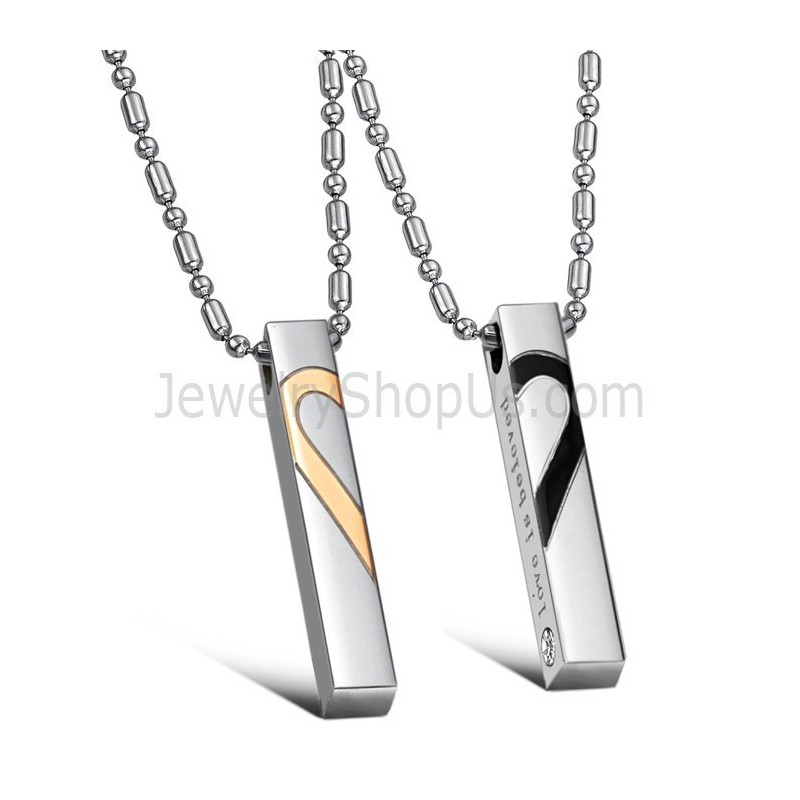 Pendentifs Amoureux En Titane, Or Rose Et Noir, Avec Chaînes Offertes C697 Pendentifs Amoureux En Titane, Or Rose Et Noir, Avec Chaînes Offertes C697
