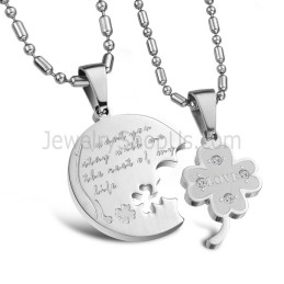Pendentifs Trèfles Amoureux En Titane Et Argent Avec Strass Et Chaînes Gratuites C599