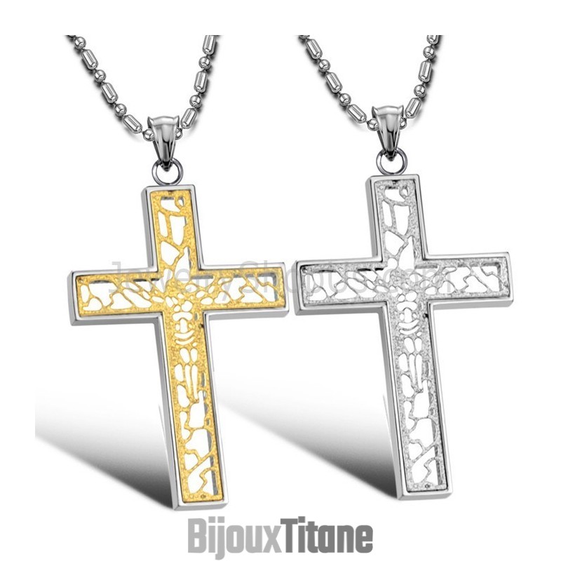 Pendentifs Et Chaînes Gratuites En Titane, Or Et Argent, Croix Creuse Pour Amoureux C709