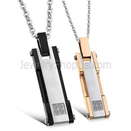 Pendentifs Rectangulaires En Titane, Or Rose Et Noir, Avec Strass Et Chaînes Offertes C362