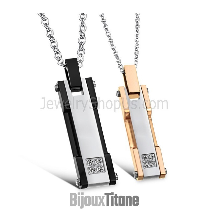 Pendentifs Rectangulaires En Titane, Or Rose Et Noir, Avec Strass Et Chaînes Offertes C362 Pendentifs Rectangulaires En Titane, Or Rose Et Noir, Avec Strass Et Chaînes Offertes C362