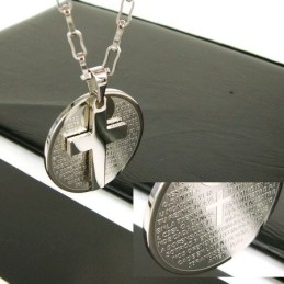 Collier Avec Pendentif Bible En Acier Titane Et Croix À 2 Couches Pour Homme