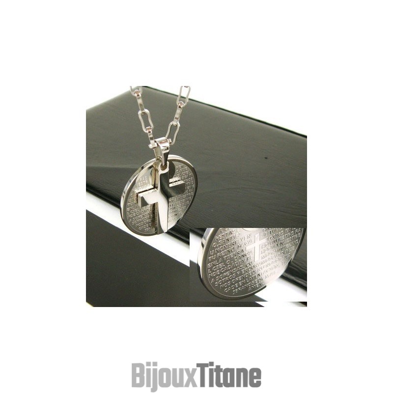 Collier Avec Pendentif Bible En Acier Titane Et Croix À 2 Couches Pour Homme Collier Avec Pendentif Bible En Acier Titane Et Croix À 2 Couches Pour Homme