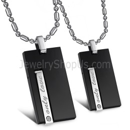 Pendentifs Rectangulaires En Titane Noir « Only Love » Pour Amoureux, Avec Strass Et Chaînes Offertes (220 €)