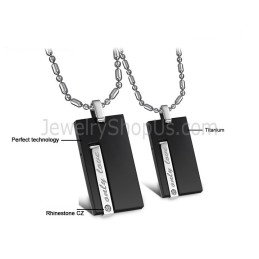 Pendentifs Rectangulaires En Titane Noir « Only Love » Pour Amoureux, Avec Strass Et Chaînes Offertes (220 €)