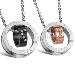 Bagues En Titane, Or Rose Et Noir, Pendentifs « Keep Me In Your Heart » Pour Amoureux, Avec Strass Et Chaînes Offertes C673