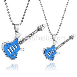 Pendentifs Guitare Bleu Titane Avec Chaînes Gratuites C343