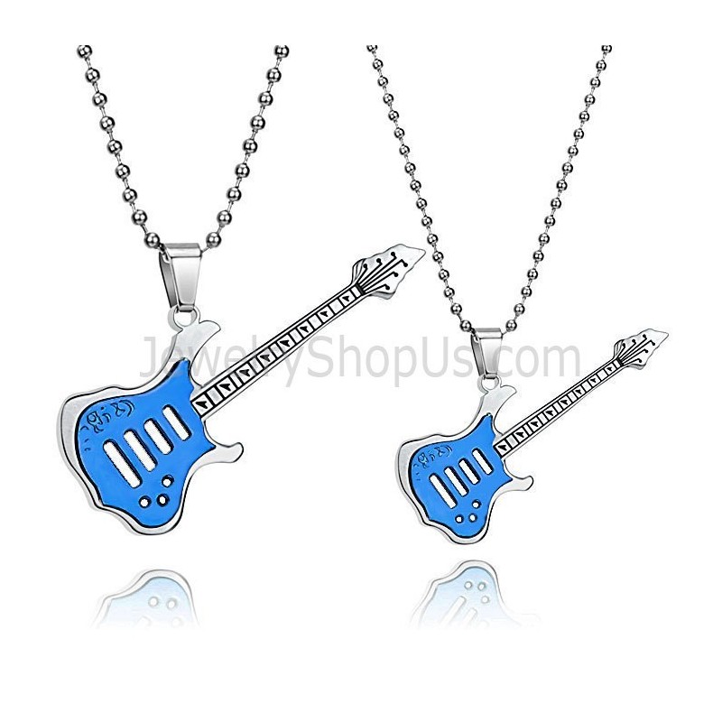 Pendentifs Guitare Bleu Titane Avec Chaînes Gratuites C343 Pendentifs Guitare Bleu Titane Avec Chaînes Gratuites C343