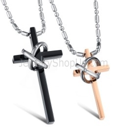 Pendentifs En Titane, Or Rose Et Croix Noire, Avec Strass Et Chaînes Offertes C724