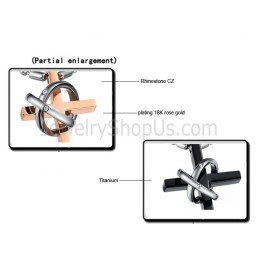 Pendentifs En Titane, Or Rose Et Croix Noire, Avec Strass Et Chaînes Offertes C724