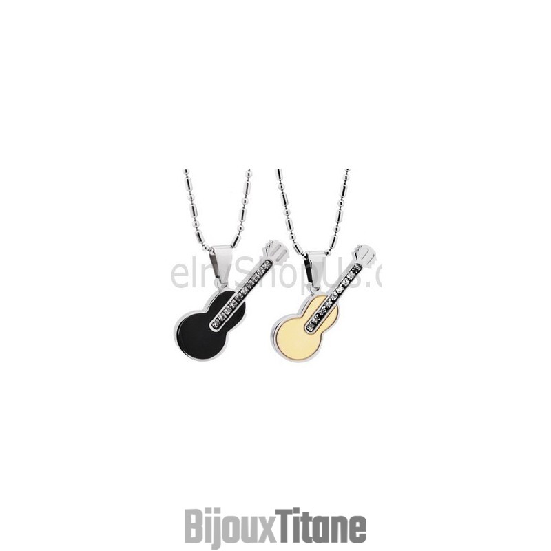 Pendentifs En Titane, Or Rose Et Noir, Pour Amoureux De Guitare, Avec Strass Et Chaînes Offertes 188 Pendentifs En Titane, Or Rose Et Noir, Pour Amoureux De Guitare, Avec Strass Et Chaînes Offertes 188