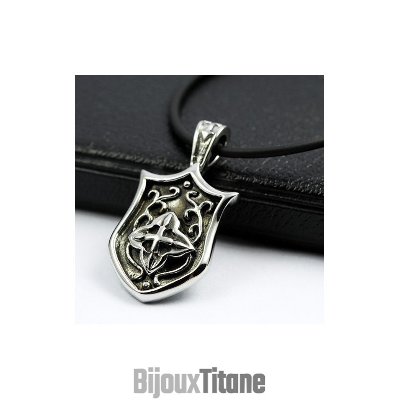 Collier Pendentif Bouclier Unique En Titane Pur Pour Homme Cool, Cadeau