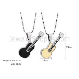 Pendentifs En Titane, Or Rose Et Noir, Pour Amoureux De Guitare, Avec Strass Et Chaînes Offertes 188