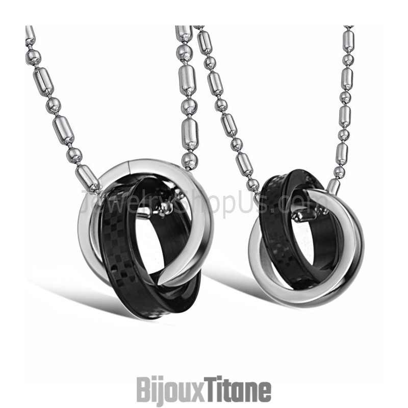 Bagues Et Pendentifs En Titane Noir Et Argent Pour Amoureux Avec Chaînes Gratuites C643