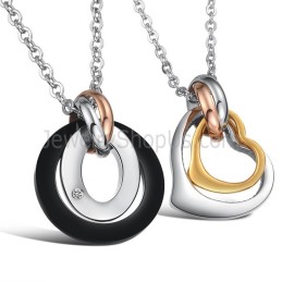 Bagues En Titane Et Pendentifs « Amoureux Amoureux » Avec Strass Et Chaînes Gratuites C606