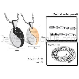 Pendentifs D'Amoureux En Titane Noir Et Or Rose « You Are My Life Irreplaceable Love » Avec Chaînes Offertes C628