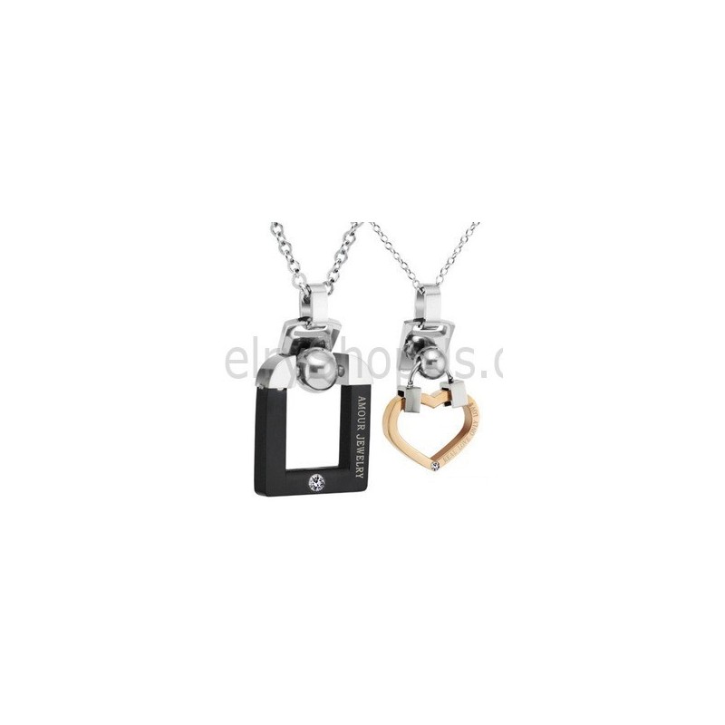 Pendentifs Amoureux En Titane Noir Et Or Rose Avec Strass Et Chaînes Offertes C507 Pendentifs Amoureux En Titane Noir Et Or Rose Avec Strass Et Chaînes Offertes C507