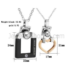 Pendentifs Amoureux En Titane Noir Et Or Rose Avec Strass Et Chaînes Offertes C507