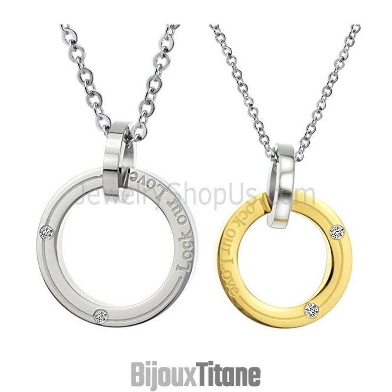 Bagues En Titane, Argent Et Or, Pendentifs Amoureux « Lock Our Love » Avec Diamants Et Chaînes Offertes C350