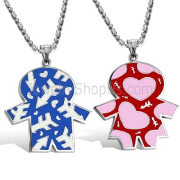 Pendentifs Pour Enfants En Titane Bleu Et Rouge Avec Chaînes Gratuites C710