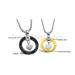 Pendentifs Amoureux « Forever Love » En Titane Noir Et Or Avec Strass Et Chaînes Offertes 280