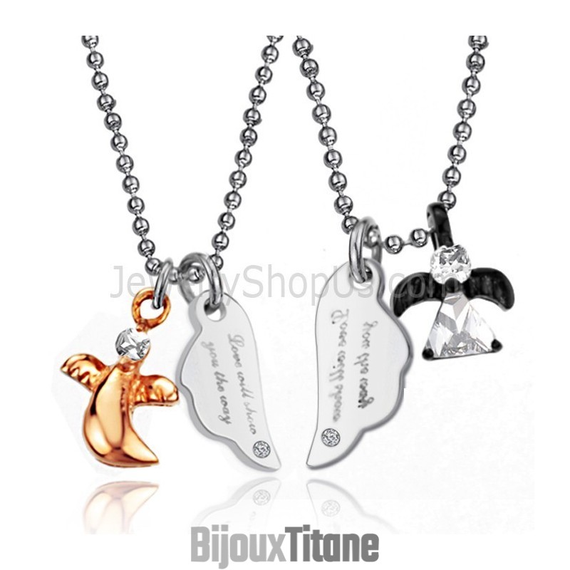 Pendentifs Amoureux En Titane Noir Et Or Rose Avec Strass Et Chaînes Offertes C739 Pendentifs Amoureux En Titane Noir Et Or Rose Avec Strass Et Chaînes Offertes C739