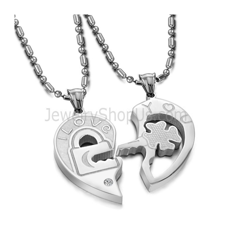 Pendentifs Amoureux En Titane, Clé Et Serrure, Avec Strass Et Chaînes Gratuites, C553 Pendentifs Amoureux En Titane, Clé Et Serrure, Avec Strass Et Chaînes Gratuites, C553