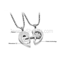 Pendentifs Amoureux En Titane, Clé Et Serrure, Avec Strass Et Chaînes Gratuites, C553