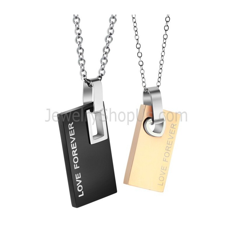 Pendentifs Rectangulaires « Forever Love » En Titane Noir Et Or Rose Avec Chaînes Offertes C291 Pendentifs Rectangulaires « Forever Love » En Titane Noir Et Or Rose Avec Chaînes Offertes C291