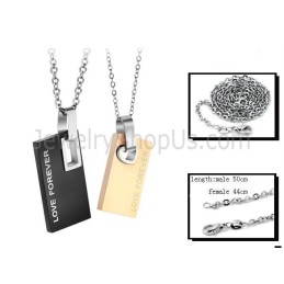 Pendentifs Rectangulaires « Forever Love » En Titane Noir Et Or Rose Avec Chaînes Offertes C291