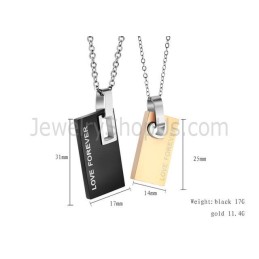 Pendentifs Rectangulaires « Forever Love » En Titane Noir Et Or Rose Avec Chaînes Offertes C291