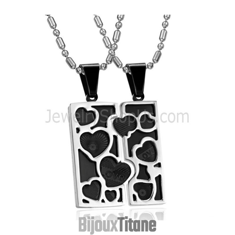 Pendentifs En Titane, Argent Et Noir, Motif « Love Jigsaw Lovers » Avec Chaînes Gratuites C733 Pendentifs En Titane, Argent Et Noir, Motif « Love Jigsaw Lovers » Avec Chaînes Gratuites C733