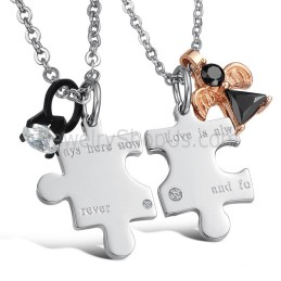 Pendentifs D'Amoureux En Argent Titane « L'Amour Est Toujours Là, Maintenant Et Pour Toujours » Avec Strass Et Chaînes Gratuites