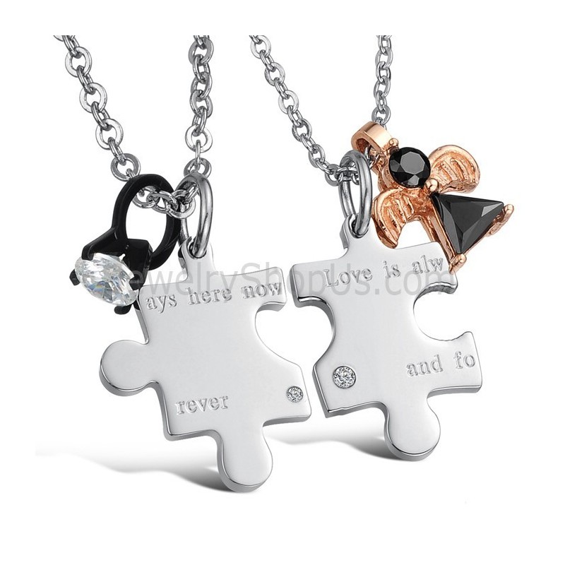 Pendentifs D'Amoureux En Argent Titane « L'Amour Est Toujours Là, Maintenant Et Pour Toujours » Avec Strass Et Chaînes Gratuites Pendentifs D'Amoureux En Argent Titane « L'Amour Est Toujours Là, Maintenant Et Pour Toujours » Avec Strass Et Chaînes Gratuites