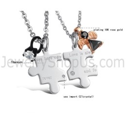 Pendentifs D'Amoureux En Argent Titane « L'Amour Est Toujours Là, Maintenant Et Pour Toujours » Avec Strass Et Chaînes Gratuites