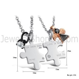 Pendentifs D'Amoureux En Argent Titane « L'Amour Est Toujours Là, Maintenant Et Pour Toujours » Avec Strass Et Chaînes Gratuites